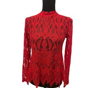NWT Morgan De Toi Red Lace Blouse Size 6